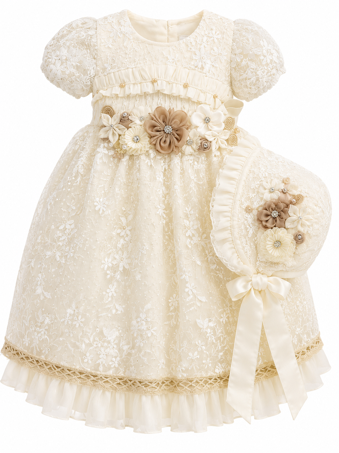 Vestido de Niña Largo con Flores y Dorado