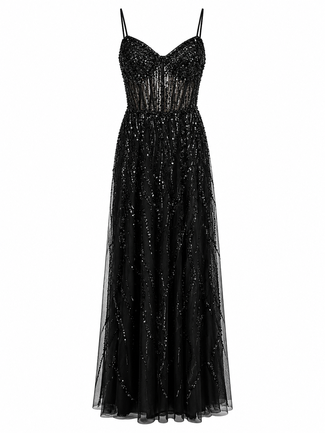 Vestido de Noche Negro con Varilla