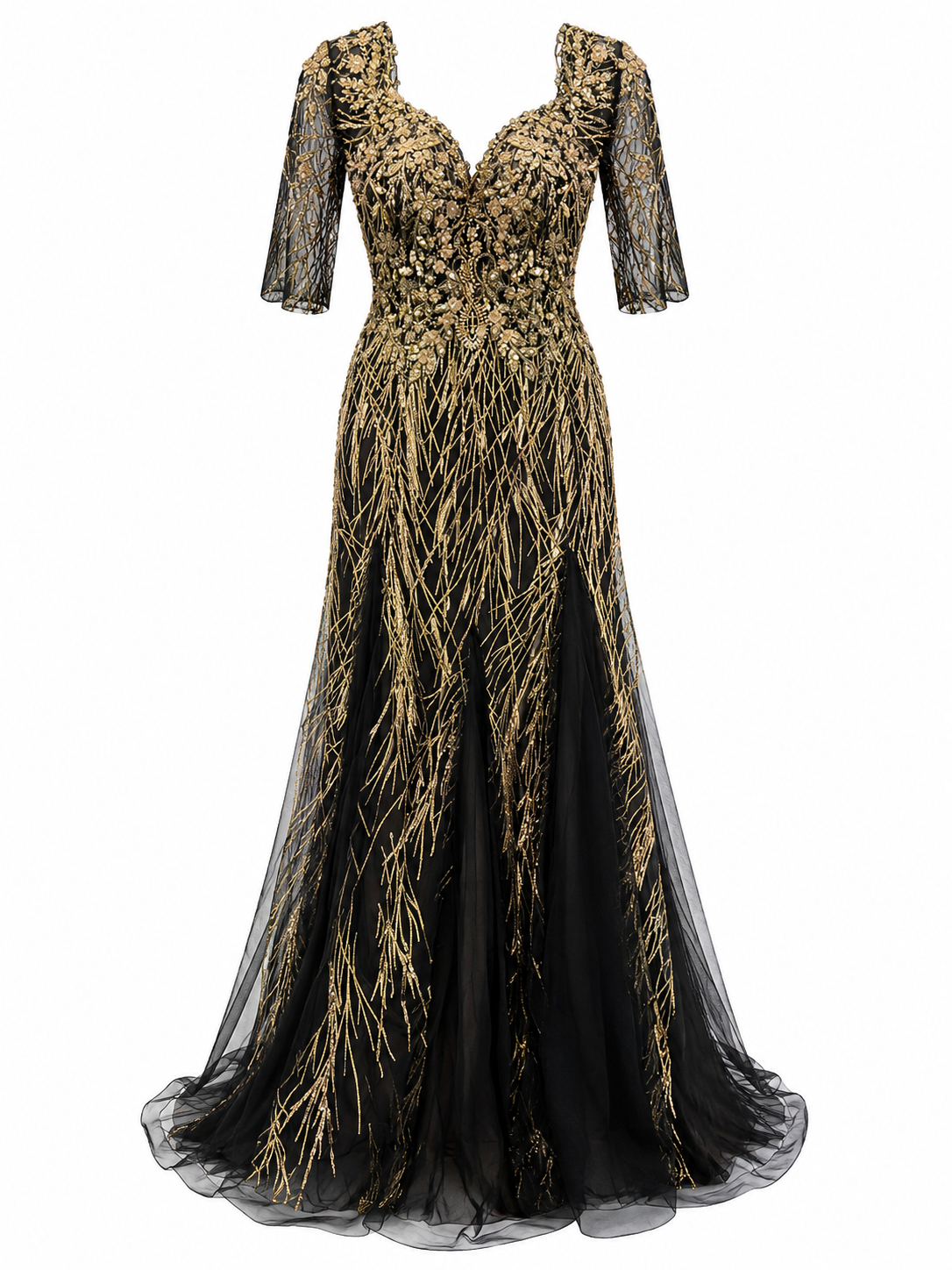 Vestido de Noche Negro con Dorado