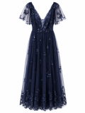 Vestido de Noche Azul Marino Escote