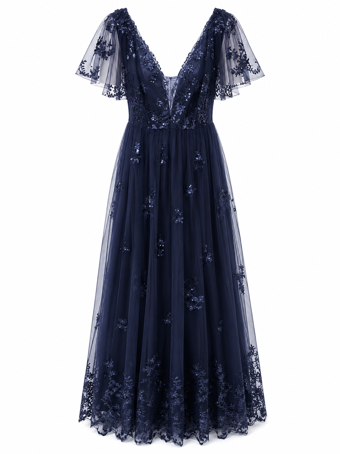 Vestido de Noche Azul Marino Escote