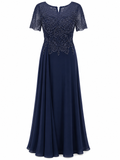 Vestido de Noche Azul Marino Perlas