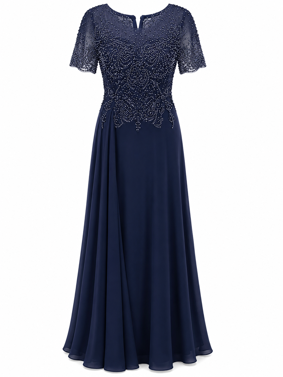 Vestido de Noche Azul Marino Perlas