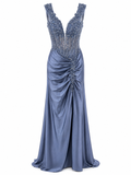 Vestido de Noche Azul Plumbago