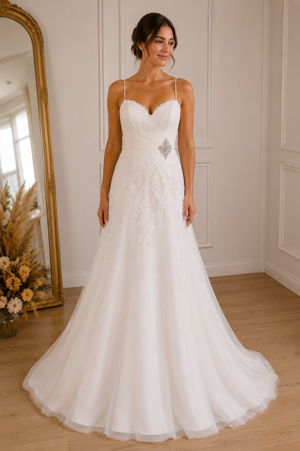 Vestido de Boda con Detalle Plateado