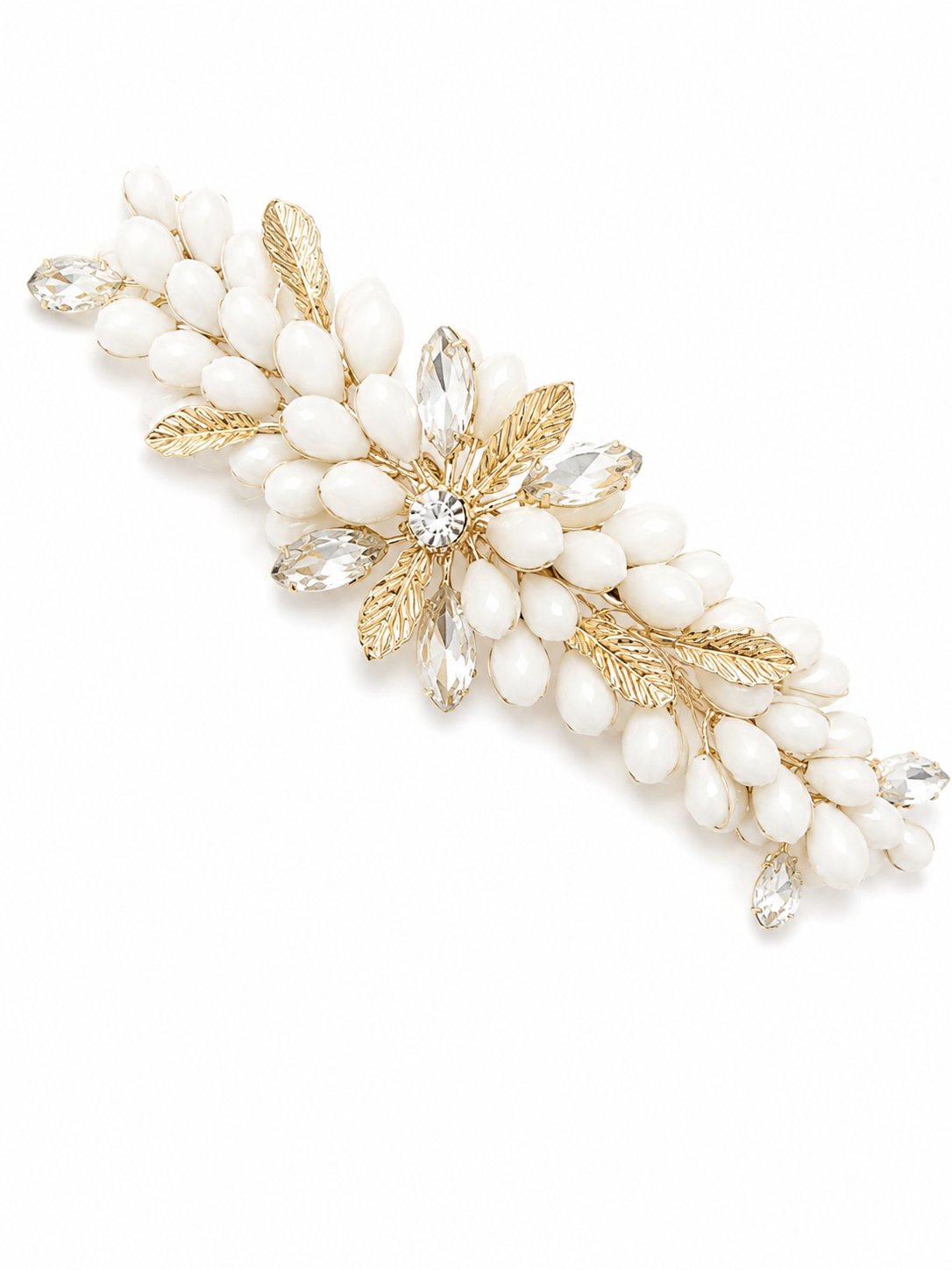 Tocado de novia dorado y blanco