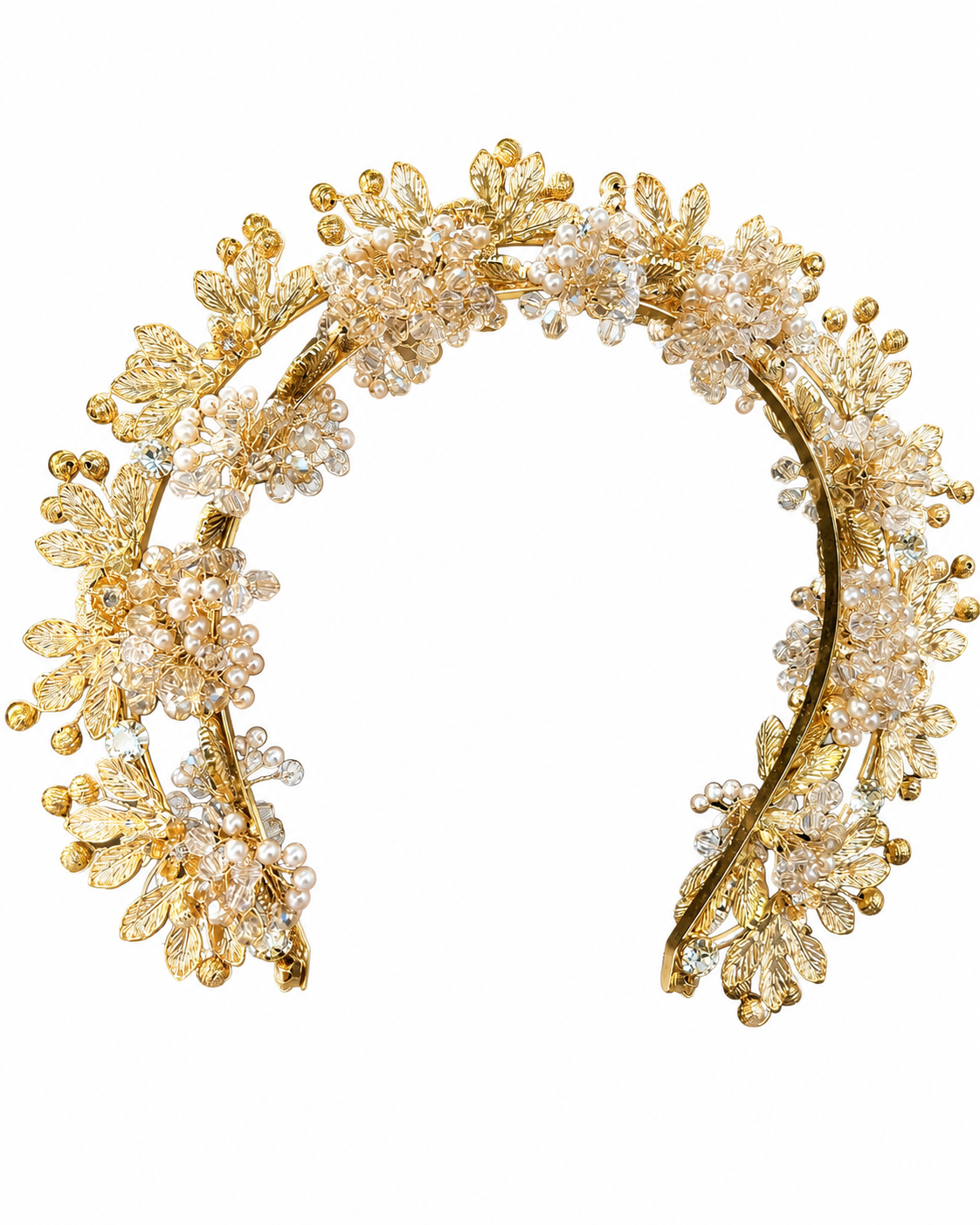 Tiara dorada con detalles florales