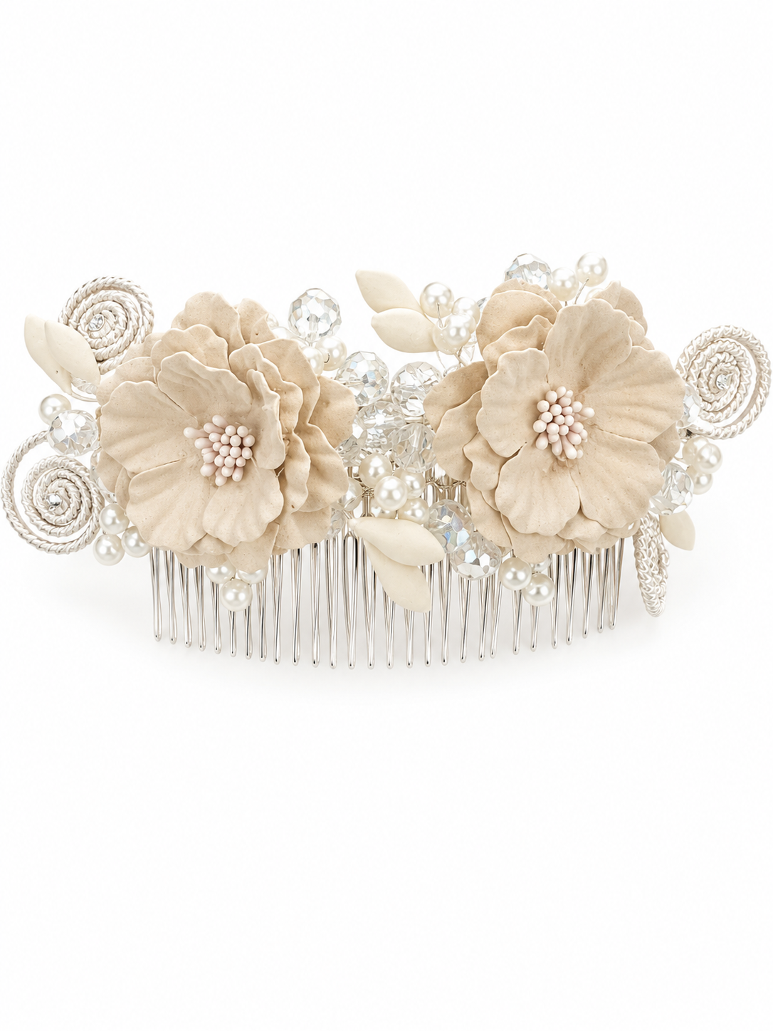 Peineta con flores y perlas
