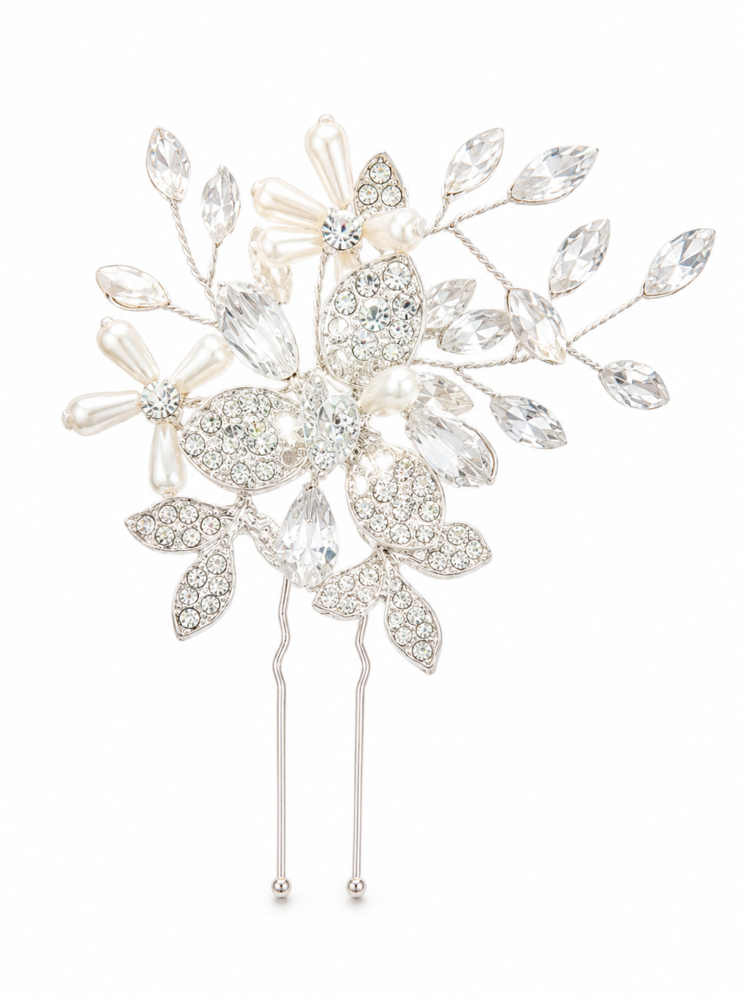 Broche floral con cristales y perlas