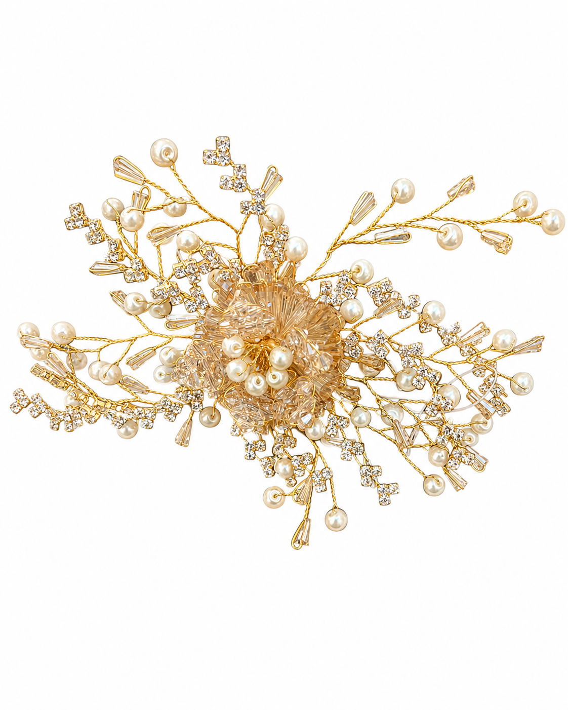 Accesorio floral dorado con perlas