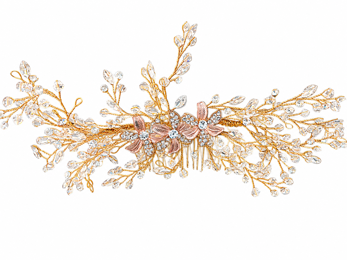 Peineta floral dorada con rosa gold