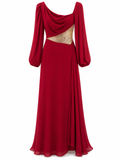 Vestido de Noche Rojo con detalle en Cintura