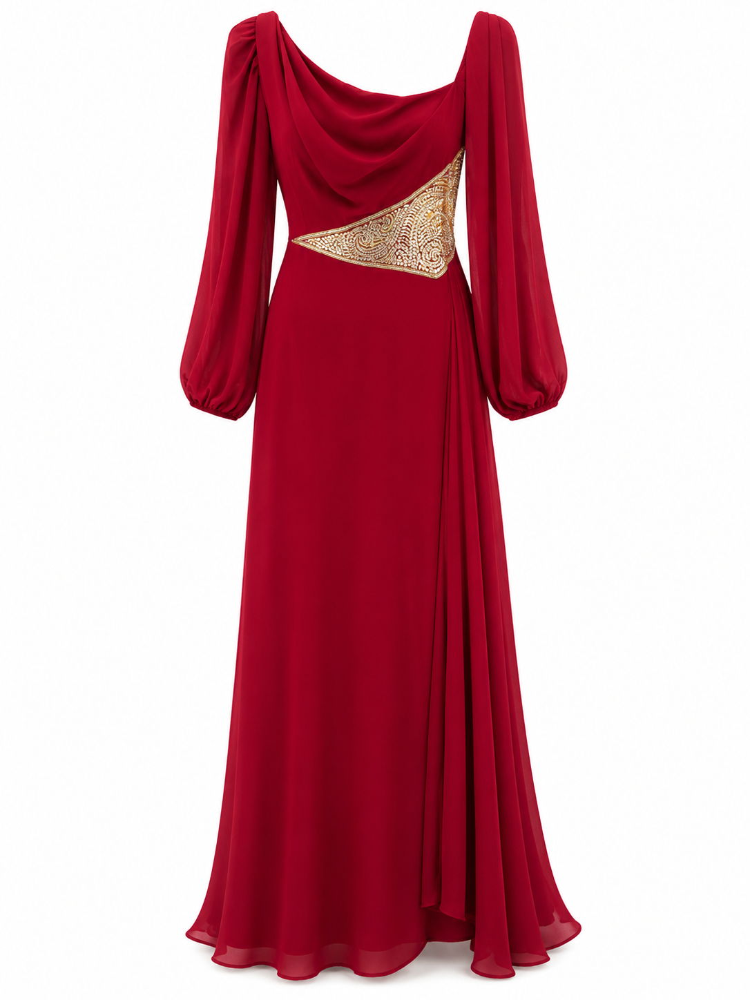 Vestido de Noche Rojo con detalle en Cintura