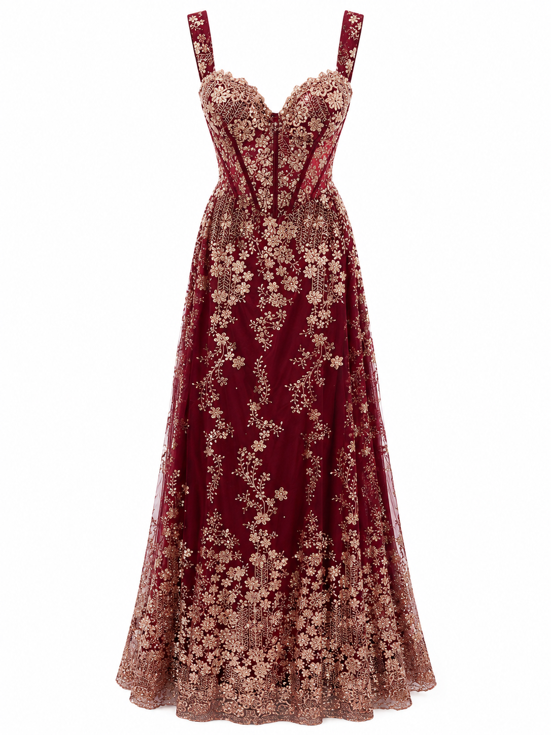 Vestido de Noche Tinto Rosa Golden