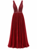 Vestido de Noche Tinto Plisado