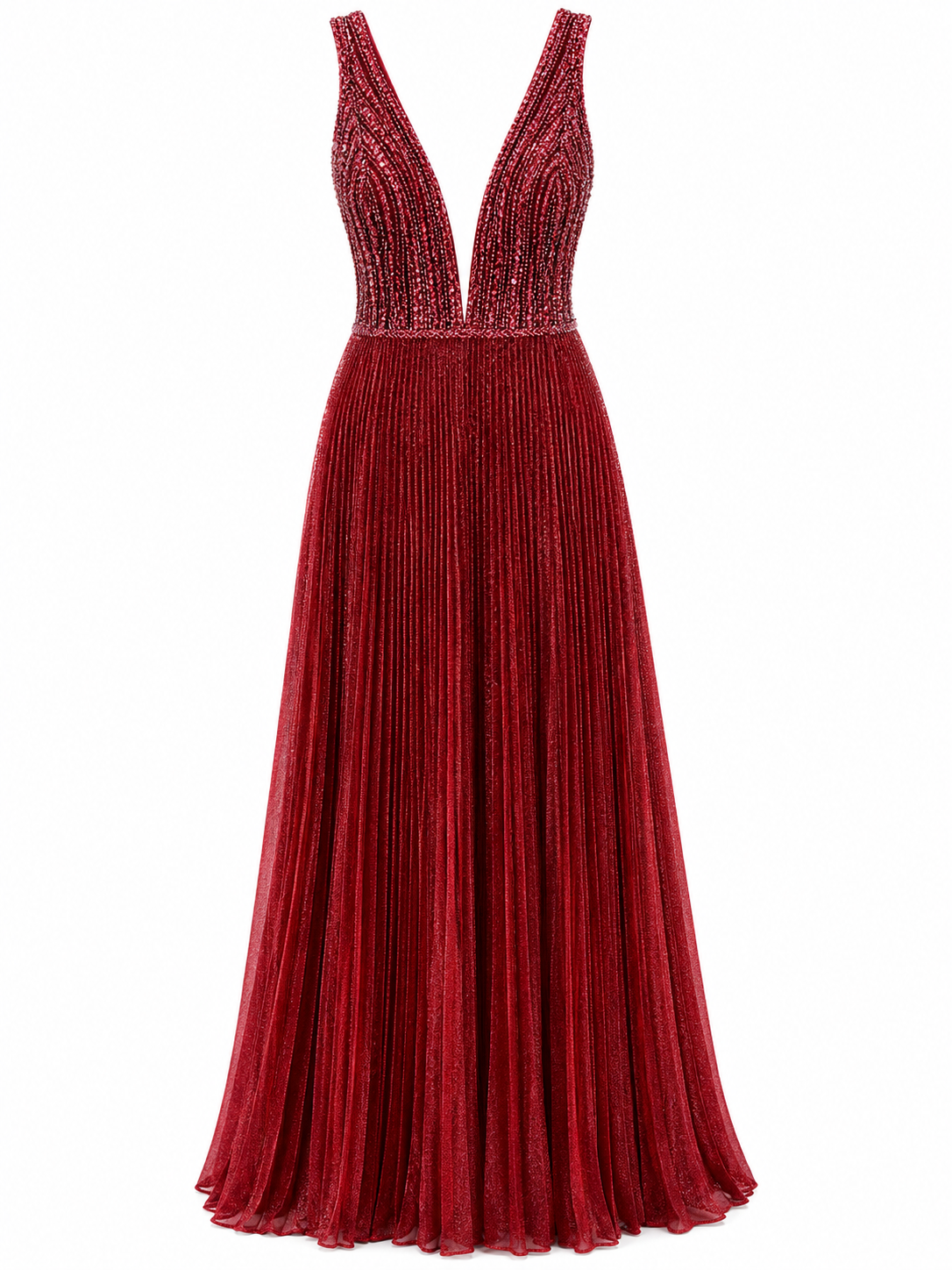 Vestido de Noche Tinto Plisado