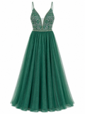 Vestido de Noche Verde Plata