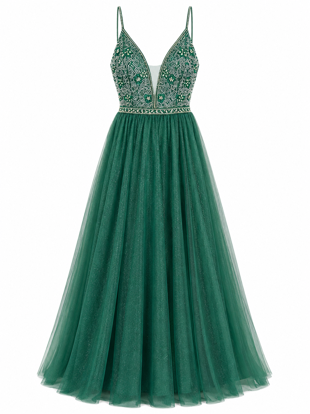 Vestido de Noche Verde Plata