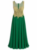 Vestido de Verde con Dorado largo de Noche