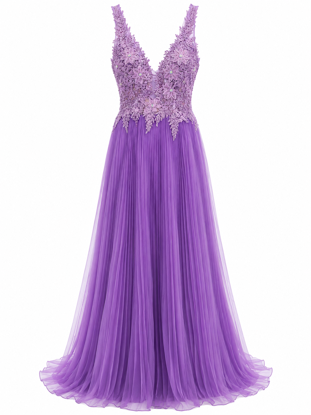 Vestido de Noche Lavanda Plisado
