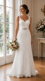 Vestido de Novia con Cinto Brillantes