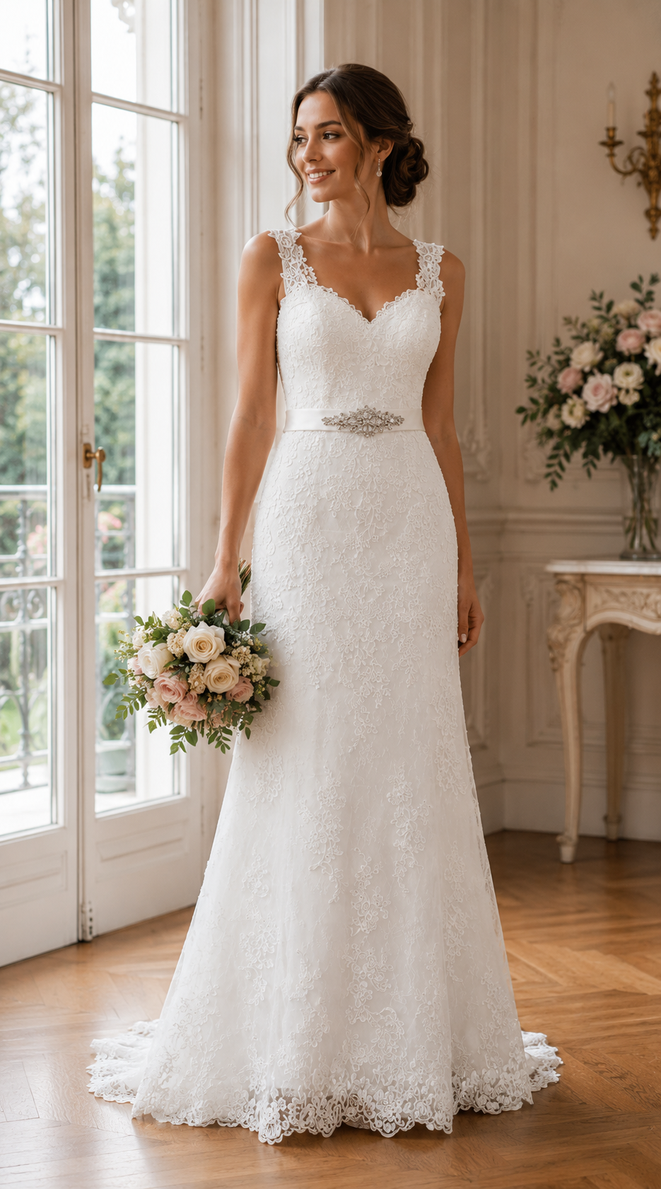 Vestido de Novia con Cinto Brillantes