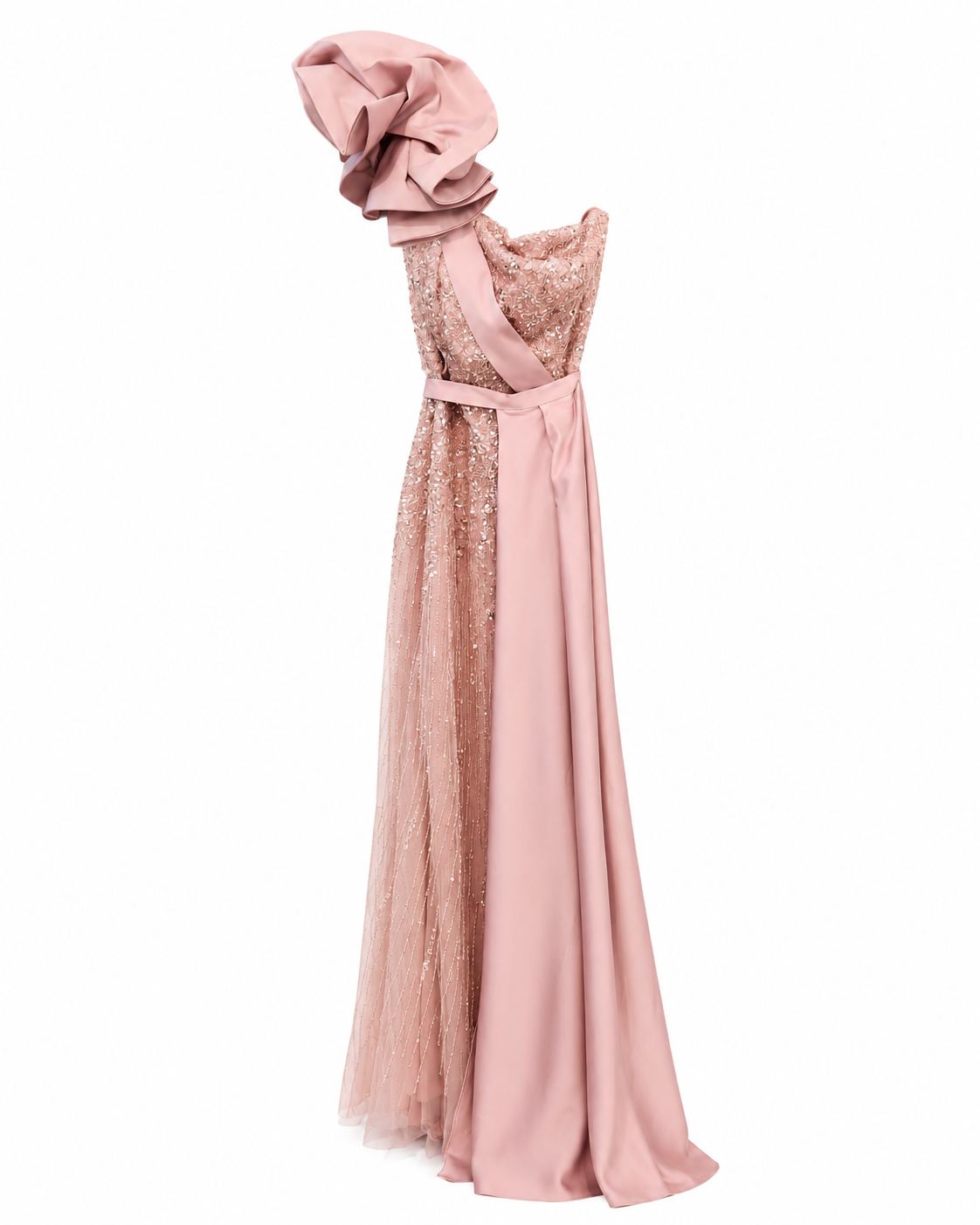 Vestido de noche rosa con brillo